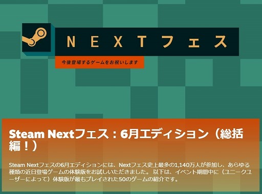 画像ギャラリー No.001のサムネイル画像 / 参加者は過去最多の1140万人。「Steam Next Fest」6月エディション，もっともプレイされた50タイトルを紹介する総括編ページを公開