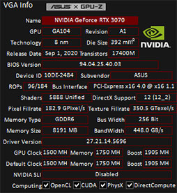 画像ギャラリー No.005のサムネイル画像 / ASUS製RTX 3070カード「ROG-STRIX-RTX3070-O8G-GAMING」レビュー。大型クーラーによるクロックアップでRTX 2080 Tiを超えた