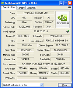 画像ギャラリー No.009のサムネイル画像 / 「GeForce GTS 250」の素性を探るレビュー掲載。9800 GTX+とほとんど同じだが,改定された価格に注目