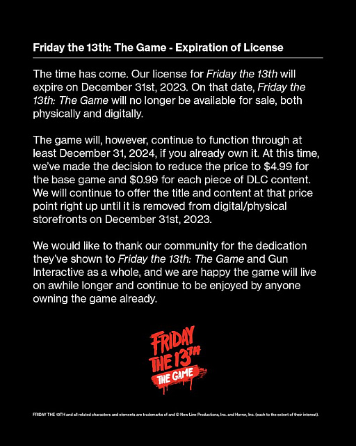 画像ギャラリー No.003のサムネイル画像 / 非対称型対戦アクション「Friday the 13th: The Game」，販売終了に伴い，ほぼすべての要素を開放するアップデート実施