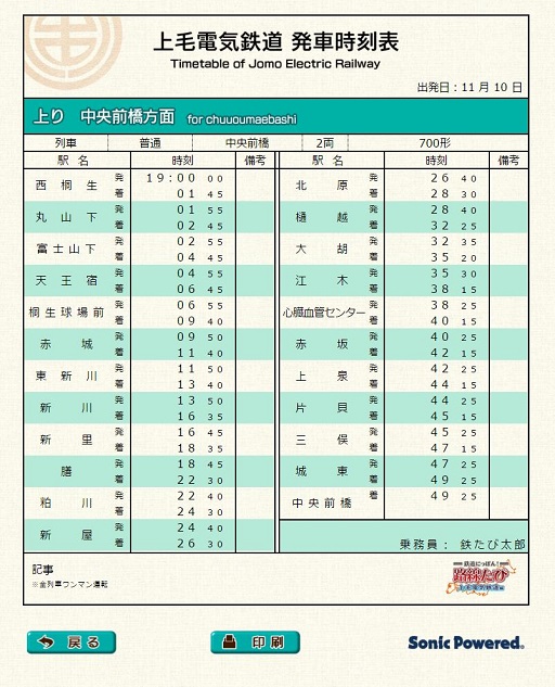 画像ギャラリー No.001のサムネイル画像 / 「鉄道にっぽん！路線たび 上毛電気鉄道編」オリジナルの列車ダイヤが作成できるページが公開