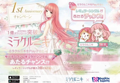 画像ギャラリー No.002のサムネイル画像 / 「ミラクルニキ」が配信1周年。記念ガチャやTVCM放映，サーティワンとのコラボを実施