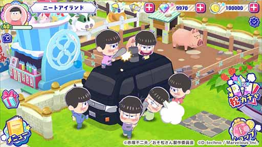 画像ギャラリー No.002のサムネイル画像 / スマホ向け牧場ゲーム「おそ松さん よくばり！ニートアイランド」が本日リリース。公式Twitterでは特製缶バッジが66人に当たるリツイートキャンペーンも実施中
