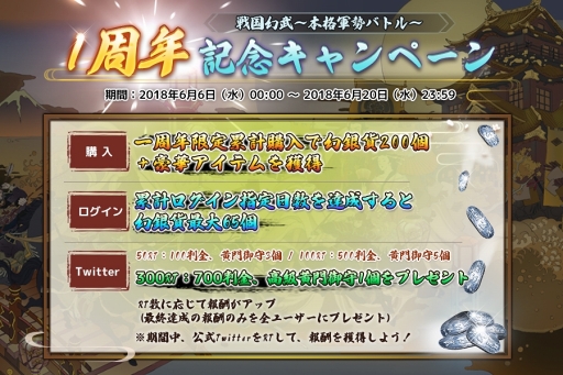 画像ギャラリー No.008のサムネイル画像 / 「戦国幻武」，配信1周年を記念した「戦国幻武1周年記念キャンペーン」が開催