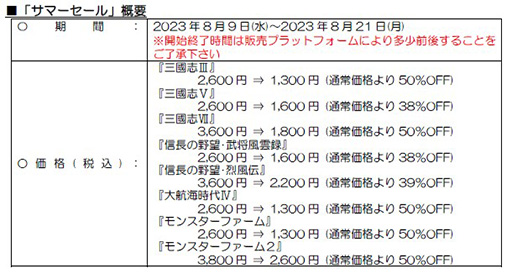 画像ギャラリー No.005のサムネイル画像 / 「三國志III」や「モンスターファーム」シリーズが50％オフに。コーエーテクモゲームス，スマホ向けゲーム8タイトルの「サマーセール」を開催
