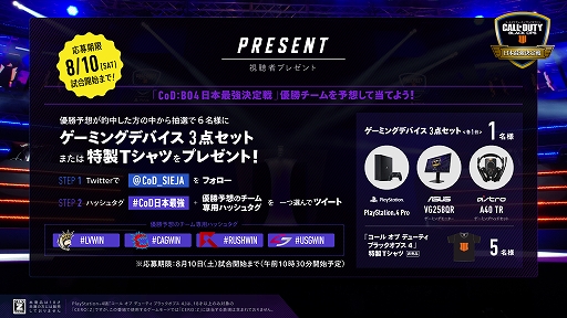 画像ギャラリー No.002のサムネイル画像 / 「CoD：BO4」，日本最強決定戦の模様を8月10日の10：00から配信。優勝チームを予想するTwitterキャンペーンも