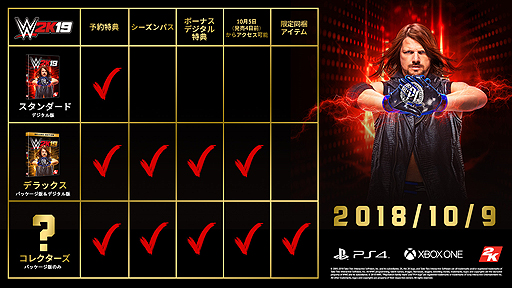 画像ギャラリー No.004のサムネイル画像 / WWEゲーム最新作「WWE 2K19」（英語版）が国内で10月9日発売。カバーを飾るスーパースターはAJスタイルズ選手に