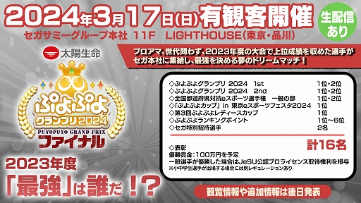 画像ギャラリー No.004のサムネイル画像 / ぷよぷよカップ in 東京eスポーツフェスタ，ともくん選手が優勝。今後のセガ公式大会の開催情報も公開