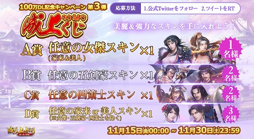 画像ギャラリー No.001のサムネイル画像 / 「成り上がり〜華と武の戦国」，100万DL突破記念キャンペーンを開催