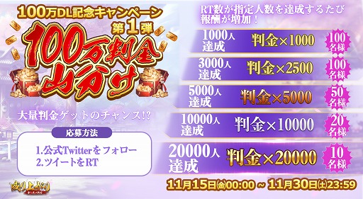 画像ギャラリー No.002のサムネイル画像 / 「成り上がり〜華と武の戦国」，100万DL突破記念キャンペーンを開催