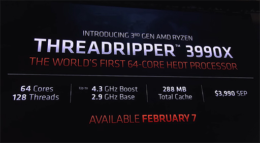 画像ギャラリー No.002のサムネイル画像 / AMD，64コア128スレッドの「Ryzen Threadripper 3990X」を2020年2月7日に発売。価格は3990ドル