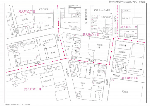 画像ギャラリー No.001のサムネイル画像 / ゼンリン，「龍が如く７」の伊勢佐木異人町を住宅地図に。春日一番がゲーム内の建物を一軒一軒回って調査