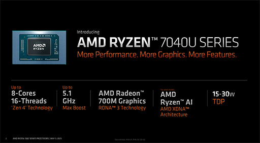 画像ギャラリー No.002のサムネイル画像 / Zen 4+RDNA 3採用の薄型ノートPC向けAPU「Ryzen 7040U」シリーズ発表。携帯型ゲームPCがより高性能に