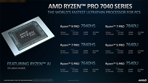 画像ギャラリー No.003のサムネイル画像 / ビジネスPC向け新型APU「Ryzen Pro 7000」が発表に。ノートPC向けにはAIアクセラレータ「Ryzen AI」を組み込む