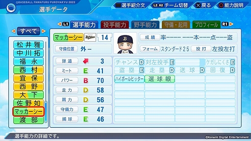 画像ギャラリー No.014のサムネイル画像 / 「パワプロ2022」「プロスピ2021」，最新の選手データを反映する無料アップデートを7月21日に実施。追加選手11名の能力データも公開