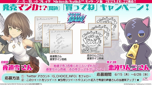 画像ギャラリー No.001のサムネイル画像 / 「スーパーバレットブレイク」，声優の恋汐りんごさん，夜道 雪さんの直筆サイン色紙が当たるPRキャンペーン第3弾を開始