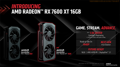 画像ギャラリー No.003のサムネイル画像 / メモリ容量16GBの新エントリー向けGPU「Radeon RX 7600 XT」が発表に。Radeon RX 7600のメモリ増量＆高クロック版