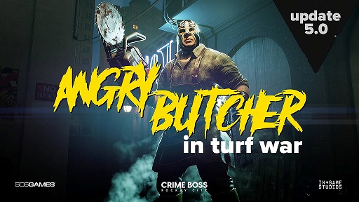 画像ギャラリー No.001のサムネイル画像 / 「Crime Boss: Rockay City」ハロウィンコンテンツを含む「UPDATE #5」配信開始。チェーンソーを振り回す「アングリー・ブッチャー」登場