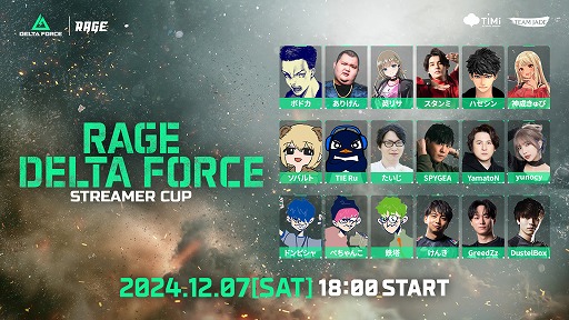 画像ギャラリー No.002のサムネイル画像 / 豪華ストリーマー18名が参加する「RAGE Delta Force Streamer Cup」，ストリーマーと共に戦う一般参加者を12月6日18：00まで募集中