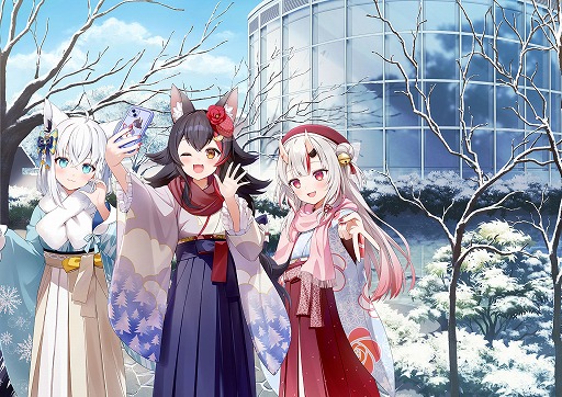 画像ギャラリー No.002のサムネイル画像 / ホロライブの白上フブキさん，百鬼あやめさん，大神ミオさんと日本庭園を背景に記念撮影も楽しめる。「豊島園 庭の湯」コラボを12月3日から開催