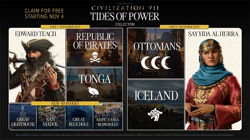 画像ギャラリー No.001のサムネイル画像 / 「Civilization VII」新コンテンツコレクション「力の潮流」を11月4日に実装。新たな指導者エドワード・ティーチと2つの新文明を追加