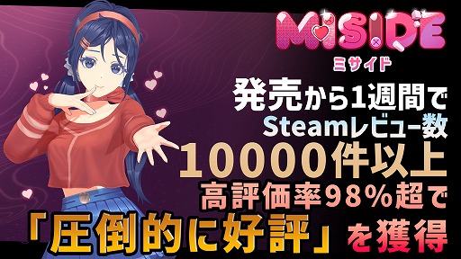 画像ギャラリー No.002のサムネイル画像 / 新作3Dホラーアドベンチャー「MiSide：ミサイド」，正式リリースから1週間でレビュー件数1万超え，98％好評の「圧倒的に好評」を獲得