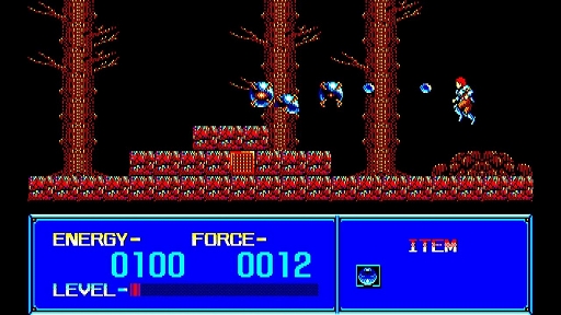 画像ギャラリー No.003のサムネイル画像 / 「EGGコンソール ザ・スキーム PC-8801mkIISR」，腕から発射されるフォースとジャンプを駆使して冒険する横スクロールアクションRPG