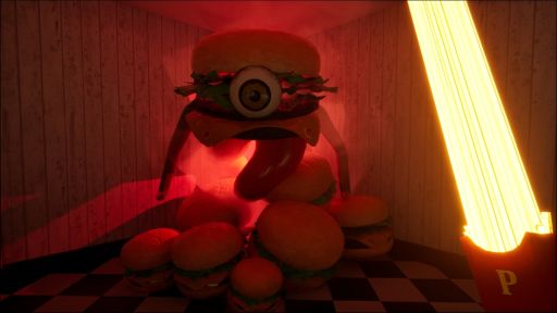 画像ギャラリー No.001のサムネイル画像 / 光り輝くポテトで戦え。巨大なハンバーガーに追われるホラーADV「デスバーガー」，Steamストアページを公開