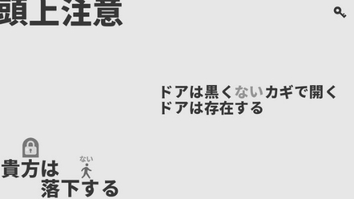 画像ギャラリー No.005のサムネイル画像 / 文章に“ない”を足し引きして解く論理パズルゲーム「黒くないカギで開かないドアはない」を紹介［BitSummit］