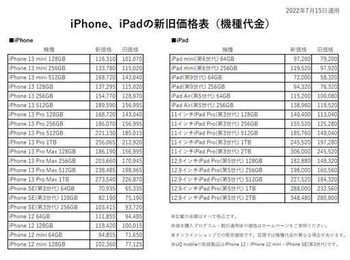 画像ギャラリー No.001のサムネイル画像 / KDDI，iPhoneやiPadなどApple製品を価格改定で値上げ。iPhoneは約20％上がる製品も