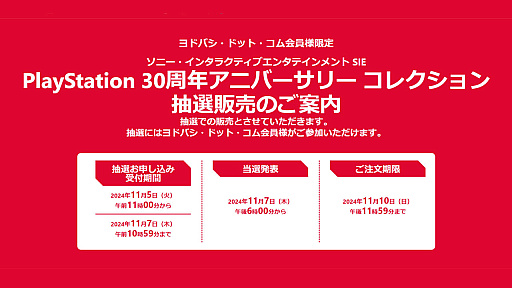 画像ギャラリー No.002のサムネイル画像 / 「PlayStation 30周年アニバーサリー コレクション」，ヨドバシ・ドット・コムで抽選販売を実施。会員限定で受付開始は11月5日