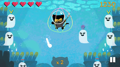 画像ギャラリー No.005のサムネイル画像 / Googleのハロウィン企画で，黒猫・モモがオバケ退治に挑むDoodleゲームが再び登場。2020年版の舞台は海