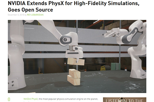 画像ギャラリー No.002のサムネイル画像 / NVIDIA，物理シミュレーションエンジン「PhysX」をオープンソース化。AI分野における用途拡大を目指す
