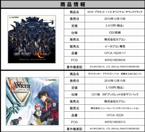 画像ギャラリー No.001のサムネイル画像 / 「ロスト プラネット」シリーズ＆「LAST RANKER」サントラCDが発売