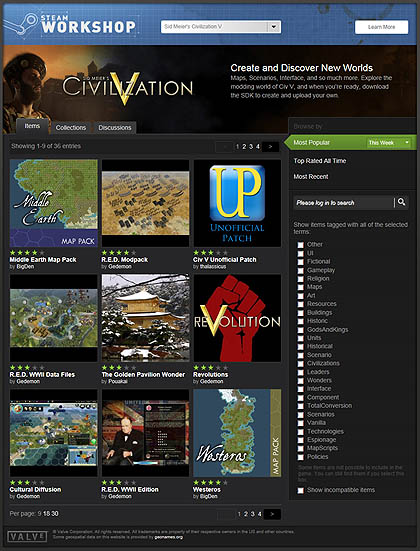 画像ギャラリー No.002のサムネイル画像 / 「Civilization V」がSteam Workshopをサポート。拡張パックのリリースを前に，カスタムマップなどが続々と公開