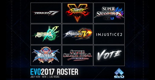 画像ギャラリー No.002のサムネイル画像 / 「EVO2017」のメイン競技タイトルが本日発表。お馴染みのタイトルに加え，「BBCF」「KOF XIV」「Injustice 2」が選出。9番目の枠は寄付額にて決定