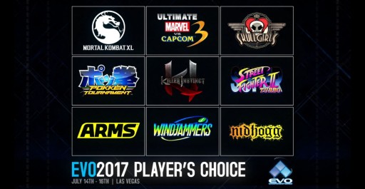 画像ギャラリー No.003のサムネイル画像 / 「EVO2017」のメイン競技タイトルが本日発表。お馴染みのタイトルに加え，「BBCF」「KOF XIV」「Injustice 2」が選出。9番目の枠は寄付額にて決定
