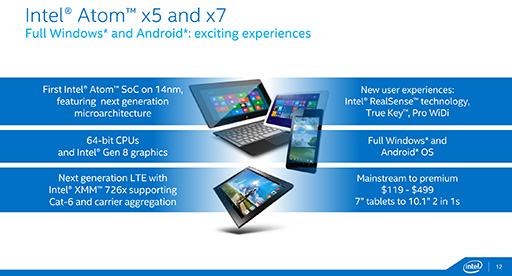 画像ギャラリー No.010のサムネイル画像 / Intel，「Atom x7」「Atom x5」「Atom x3」の概要を発表。タブレット向けのAtom x7＆x5は「Cherry Trail＋第8世代グラフィックス」に