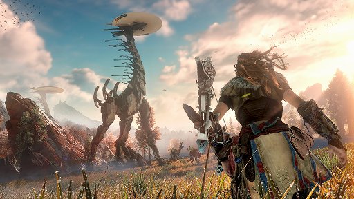 画像ギャラリー No.003のサムネイル画像 / 「Horizon Zero Dawn」のプレイムービーが公開。恐竜型の巨大マシン「サンダージョー」との激しいバトルに注目