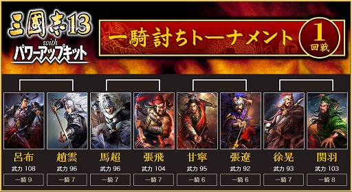 画像ギャラリー No.001のサムネイル画像 / 「三國志13 with パワ ーアップキット」，最強武将を決定する一騎討ちトーナメントが開催