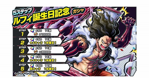 画像ギャラリー No.003のサムネイル画像 / 「ONE PIECE バウンティラッシュ」，ギア4ルフィが登場する「ルフィ誕生日記念ガシャ」が開催