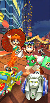 画像ギャラリー No.001のサムネイル画像 / 「マリオカート ツアー」，アジアの都市コースを舞台にしたウィンターツアーが開幕。キャサリン（オレンジ）らリーグランキング上位報酬も公開に