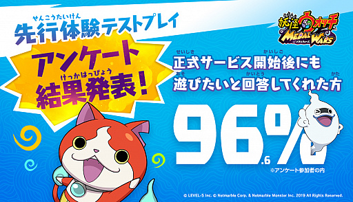 画像ギャラリー No.001のサムネイル画像 / 「妖怪ウォッチ メダルウォーズ」,先行体験テストプレイのアンケート結果などが公開。1番多く使用された妖怪はジバニャンに
