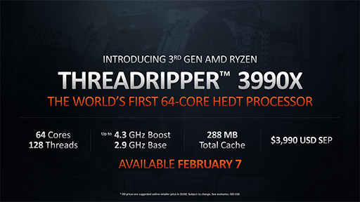 画像ギャラリー No.003のサムネイル画像 / AMD,1パッケージで64コア128スレッドを実現したCPU「Ryzen Threadripper 3990X」を2月8日発売。価格は約50万円