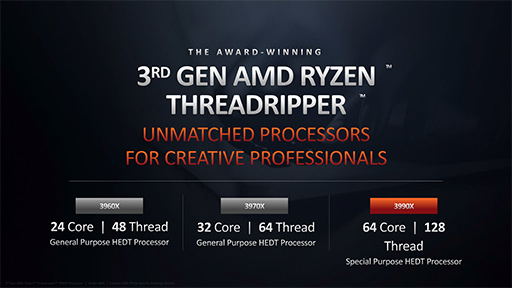 画像ギャラリー No.004のサムネイル画像 / AMD,1パッケージで64コア128スレッドを実現したCPU「Ryzen Threadripper 3990X」を2月8日発売。価格は約50万円