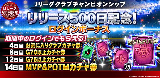 画像ギャラリー No.001のサムネイル画像 / 「Jリーグクラブチャンピオンシップ」，リリース500日記念キャンペーン開催