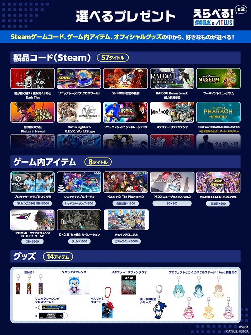 画像ギャラリー No.004のサムネイル画像 / 「セガ＆アトラス 配信者応援プログラム」と「えらべるセガ＆アトラスキャンペーン」第3弾を開催