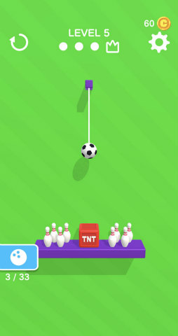 画像ギャラリー No.006のサムネイル画像 / ロープを切ってストライク！ スマホ向けパズル「Rope Bowling」を紹介する「（ほぼ）日刊スマホゲーム通信」第2230回