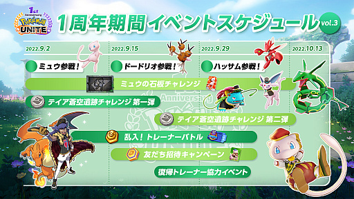画像ギャラリー No.022のサムネイル画像 / 「Pokémon UNITE」1周年イベント(後半)先行レポート。“テイア蒼空遺跡”が新たな戦いの場に。ミュウ,ドードリオ,ハッサムの参戦も
