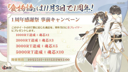 画像ギャラリー No.006のサムネイル画像 / 「食物語」の1周年を記念したフォロー&RTキャンペーンが開催